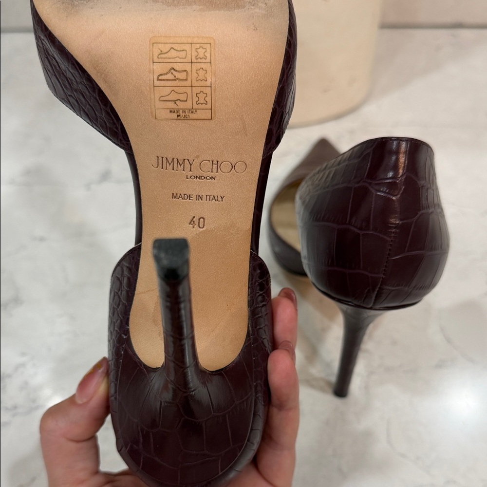 Jimmy Choo Dark Brown Croc-Embossed Heels size 40/9 - Picture 6 of 6